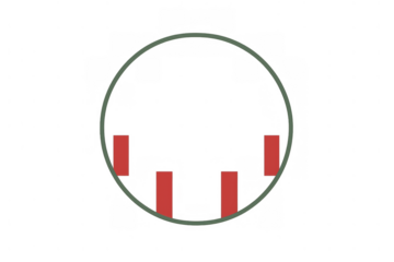 Abstract geometric circle with red bars minimal design element on transparent background representing data analysis or technology