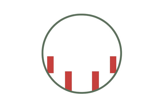 Abstract geometric circle with red bars minimal design element on transparent background representing data analysis or technology