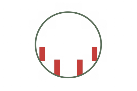 Abstract geometric circle with red bars minimal design element on transparent background representing data analysis or technology - Powered by Adobe