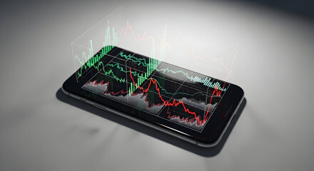 Smartphone financial analytics with stock market graph data and investment strategy monitoring for stock trading or business finance analysis displayed on mobile device modern