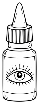 Mystical eye drop bottle with all seeing eye symbol hand drawn illustration