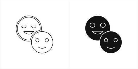 Two smiling faces icon, line and solid style