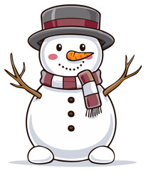 Cartoon Snowman Wearing a Hat and Scarf Ready for Winter Fun