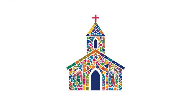 Colorful Mosaic Church Building Logo.