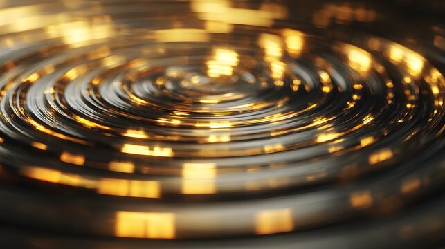 Abstract pattern of dark concentric rings illuminated by warm golden light streaks