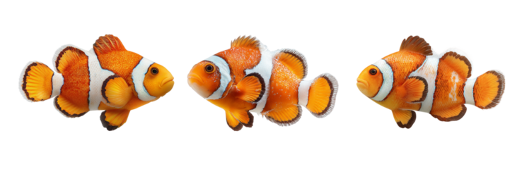 Set of Clown Fish Isolated on Transparent Background. PNG.