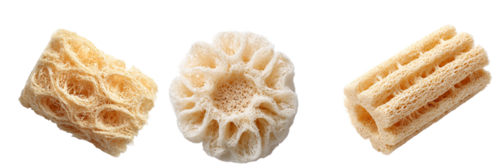 Set of Natural loofah washcloth Isolated on Transparent Background. PNG.