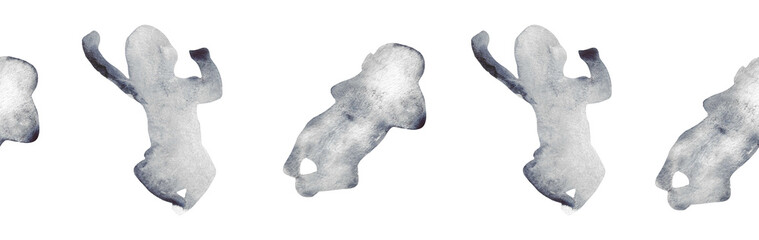 Watercolor baby silhouette blue pattern.Hand painted silhouette motherhood element border on white background.