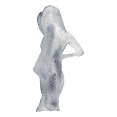 Watercolor pregnant girl silhouette blue element.Hand-painted silhouette motherhood element on white background.