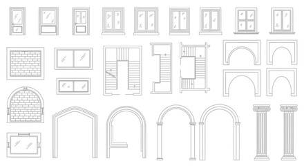 Architectural Elements Design: A comprehensive collection of architectural elements are artfully arranged, offering a diverse palette of design options for any structure or project.