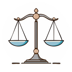 Justice scale illustration, symbol of law, equality, and fairness for concept.