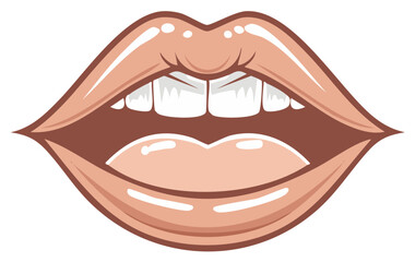 Obraz premium Open Mouth Cartoon with Teeth and Tongue Vector Illustration, Beautiful Lips Isolated