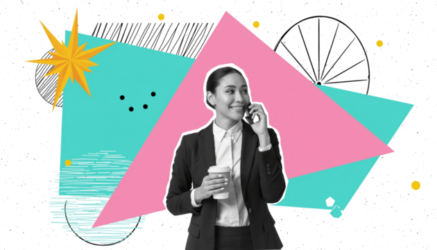 Profesional trabajando con computadora en entorno de análisis de datos, collage creativo con gráficos estadísticos y elementos visuales modernos