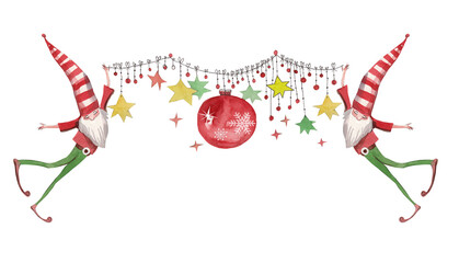 christmas decoration with red balls and gnomes