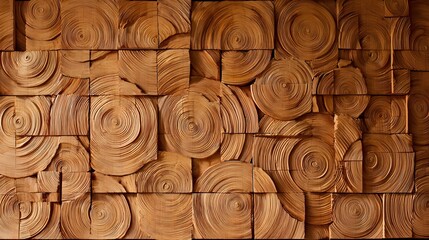 made of uneven wooden slices cut from various tree trunks displaying unique rings