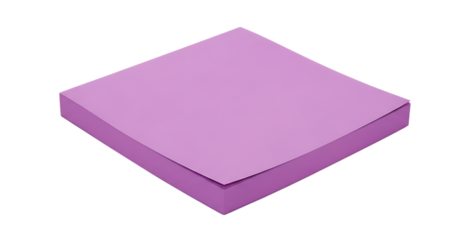 Stack of square purple sticky notes with a slight overlap, isolated on a white or transparent background, cutout, PNG