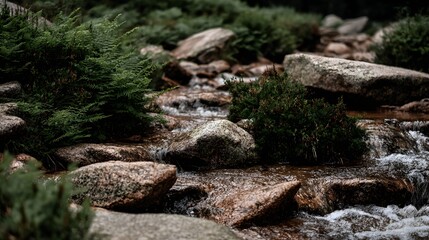 waterfall cascading into pool surrounded by lush ferns and mossy rocks