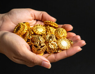 female hand holding gold jewelry