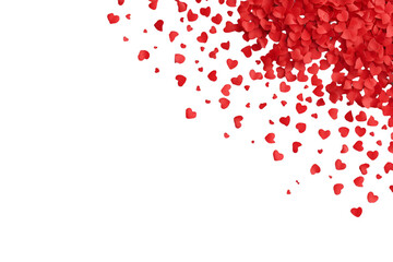 Romantic red heart confetti falling, perfect for Valentine's Day designs, love themes, and heartfelt celebrations, conveying affection and joy isolated on white background