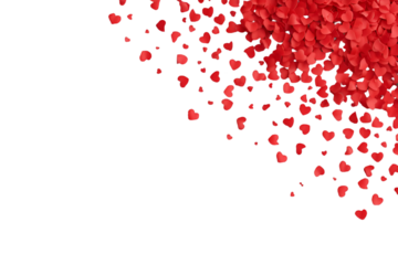 Romantic red heart confetti falling, perfect for Valentine's Day designs, love themes, and heartfelt celebrations, conveying affection and joy isolated on white background