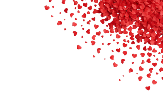 Romantic red heart confetti falling, perfect for Valentine's Day designs, love themes, and heartfelt celebrations, conveying affection and joy isolated on white background