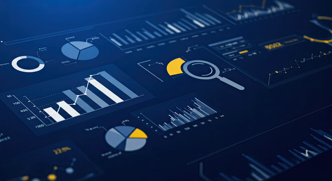 Data analysis and visualization on a digital screen, business analytics.