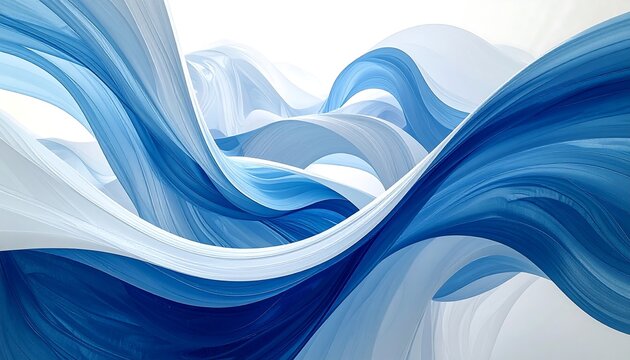 Abstract art featuring flowing blue and white translucent bands creating a dreamy, ethereal, and calming composition