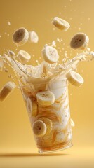 Naklejka premium Ultra Realistic Splash Photography of Banana Milk Vortex