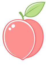Fototapeta premium Cute Cartoon Pink Peach Fruit with Green Leaf Illustration Simple Flat Design