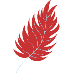 Vibrant Red Feather With Intricate Blue Veins Isolated On A Transparent Background Ideal For Graphic Design Projects And Nature Themed Content