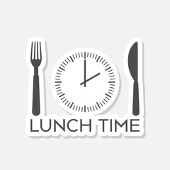 Menu icon. Lunch time design sticker isolated on gray background