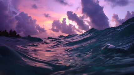 calm ocean reflecting pink orange and purple tones blending with deep blue water