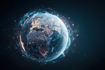 Obraz premium Digital globe illuminated by connections showcasing global interactivity and data exchange in a modern technological landscape