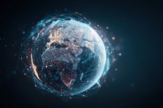 Digital globe illuminated by connections showcasing global interactivity and data exchange in a modern technological landscape - Powered by Adobe