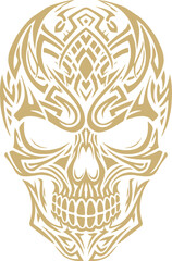 Tribal Skull Vector Illustration with Ornamental Lines and Intricate Tattoo Style Decorative Design