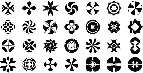  Abstract geometric shape and symbol icon collection, modern black vector design set for pattern, logo, minimal, decorative, branding