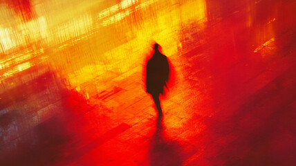 Abstract Neon Urban Silhouette. A modern expression of solitude, light painted through motion blur