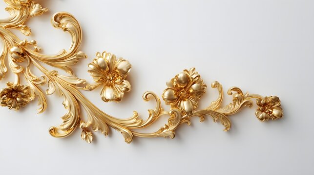 Ornate golden floral relief molding embellishes a clean white surface in an elegant composition - Powered by Adobe