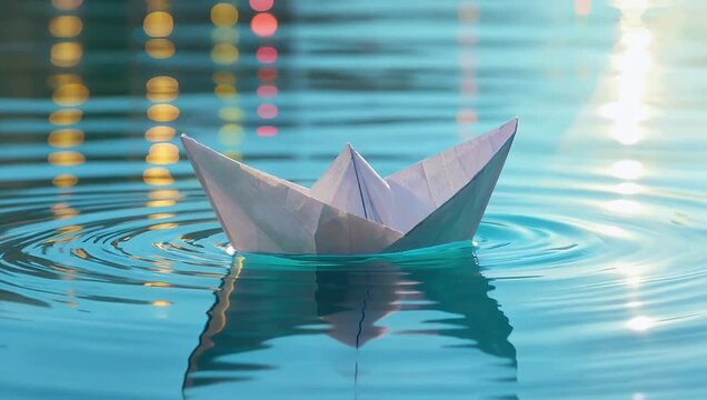 Closeup Paper Boat Vibrant Water Festive Atmosphere