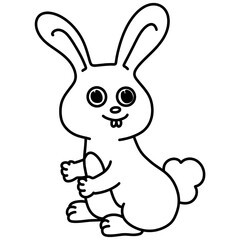 Adorable Cartoon Bunny with Big Eyes and Fluffy Tail in Line Art Style