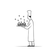 Chef holding cupcakes vector illustration bakery dessert pastry sweet food kitchen cooking recipe delicious 100