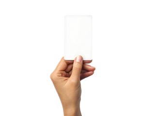 Hand holding blank white card isolated on black background isolated on white background isolated on transparent background