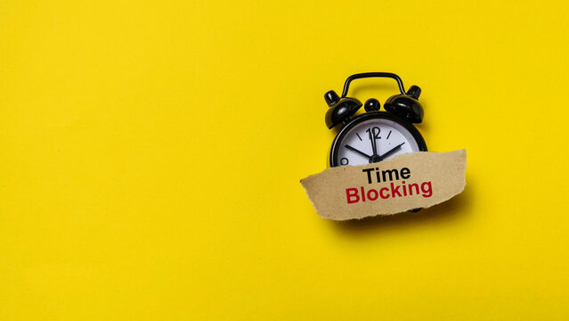 Time Blocking Productivity Strategy for Work and Focus with Clock on Yellow Background - Powered by Adobe