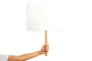 Hand holding blank protest sign isolated on black background isolated on white background isolated on transparent background