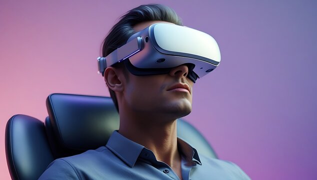 Man wearing virtual reality headset immersing himself in a simulated digital world experience