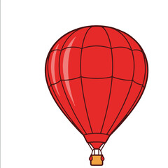 Obraz premium A clean, stylized vector illustration of a hot air balloon, dominated by a solid red envelope divided into panels by black lines, with a small yellow and brown basket suspended beneath.