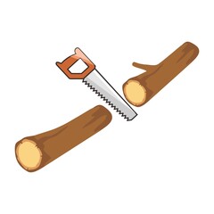 Hand Saw Cutting a Wood Log