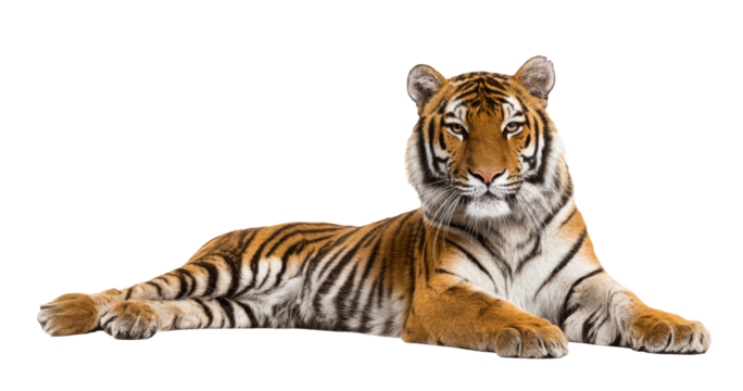 serene bengal tiger lounges majestically against a transparent background