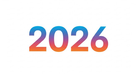 Gradient colored numbers forming the year two thousand and twenty six on a white background image created with generated ai