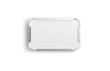 Blank silver aluminium foil container mockup, transparent background, png, 3d rendering. Empty catering box for cooked food or delivery mock up cut out. Clear storage packaging for hot oven template.